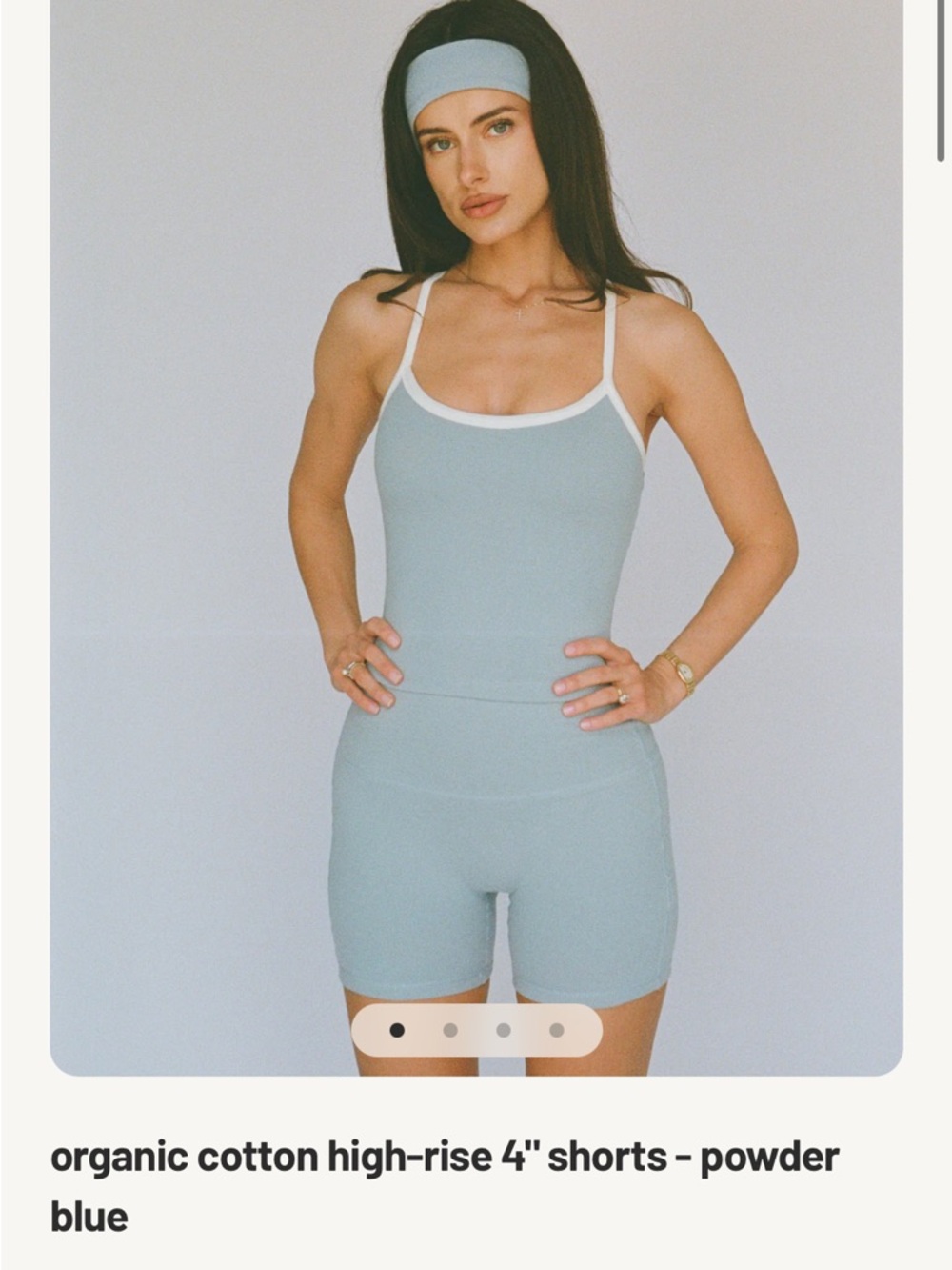 Powder Blue Ribbed Tank & High-Rise Shorts Set with Headband